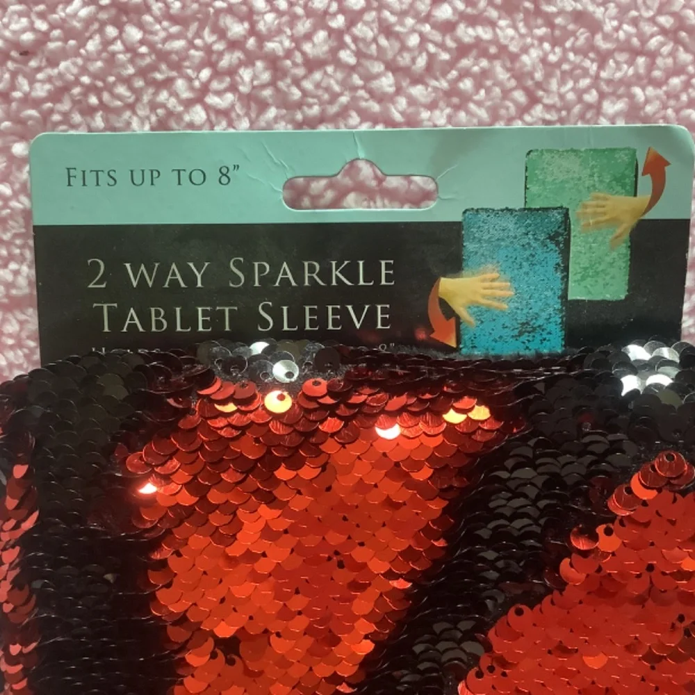 Two Way SPARKLE Tablet Sequin SLEEVE RED/BLACK 8 inch BRAND NEW
